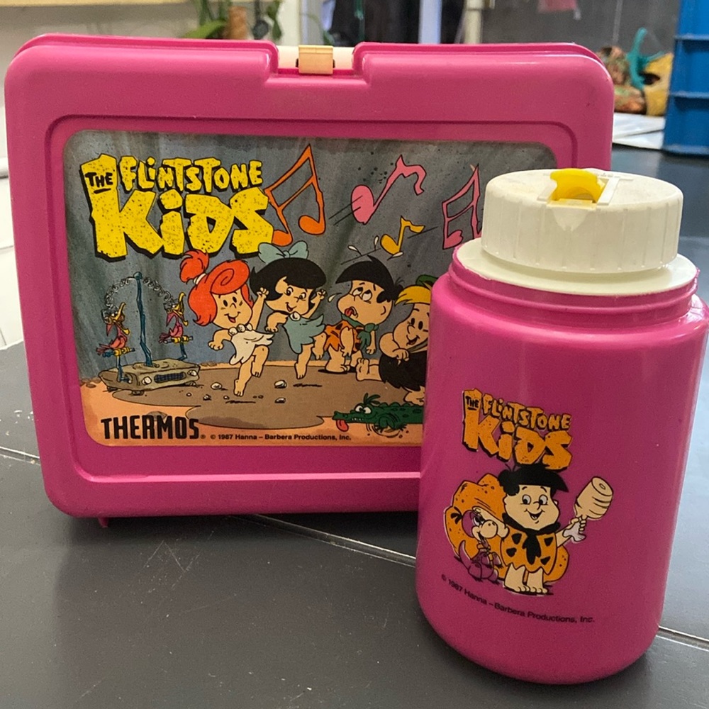 Vintage The Flintstone Kids Lunchbox Thermos 1987 Cartoon